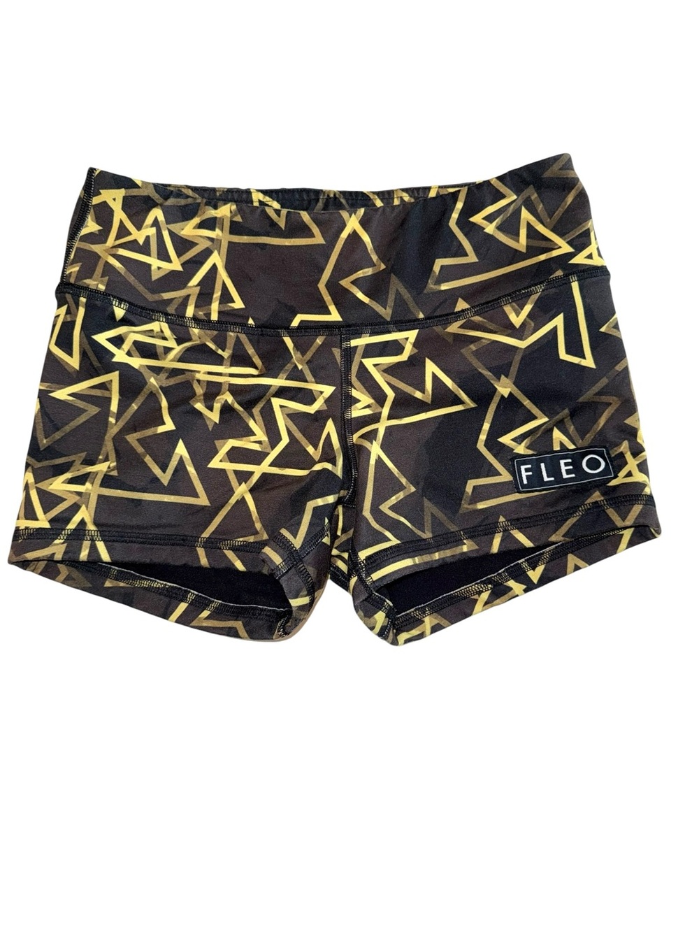 FLEO Women’s Mid Rise Original Shorts High Small Black w Gold Triangles